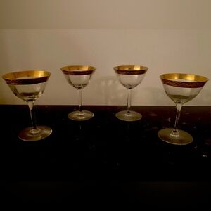 Set Of Four Tiffan Franciscan Gold Rim Glasses Crystal 4.25”H & 2.75” D